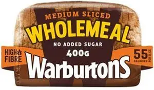 Warburtons Medium Sliced Wholemeal Bread 400G