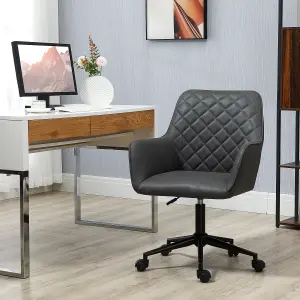 Vinsetto Swivel Office Chair Leather-Feel Fabric Home Study Leisure with Wheels, Grey