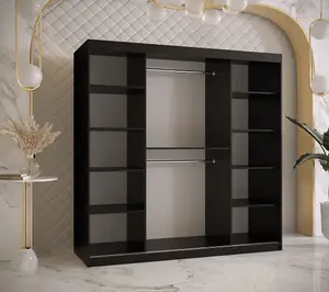 Elegant Marsylia I Sliding Door Wardrobe W1800mm H2000mm D620mm - Black & Dark Walnut, Fully Geometric Design, Ample Storage