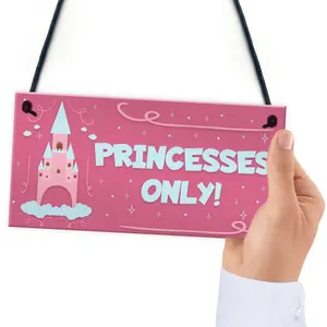 Red Ocean Princesses Only Hanging Plaque Door Nursery Bedroom Sign Gift Baby Girls Fairytale Decor