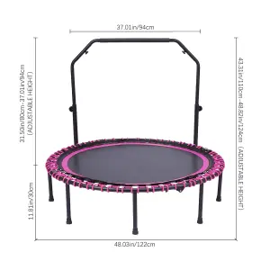 48in Bungee Cords Foldable Round Trampoline with Adjustable U-Handle Bar in Pink for Indoor Outdoor