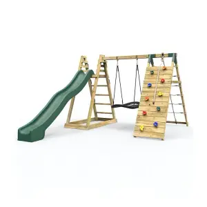 Rebo Wooden Pyramid Climbing Frame with Swings and 8.7ft Water Slide - Cloudcap