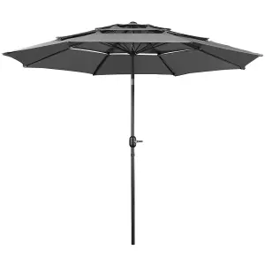 Yaheetech Grey 3.2m 3 Tier Tiltable Patio Parasol Vented Table Umbrella with Crank