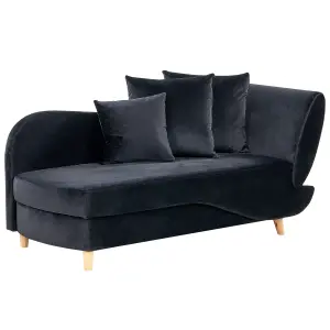 Right Hand Velvet Chaise Lounge with Storage Black MERI II