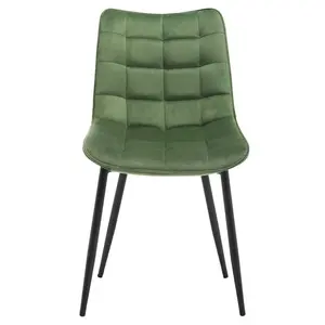 Set Of 4 Dining Room Chairs Kitchen Chair Cushioned Chair Design Chair With Backrests With Fabric Seat And Metal Frame Dark Green