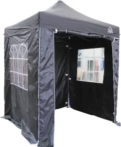 All Seasons Gazebos 2x2 Full Waterproof Pop Up Gazebo with 4 Lightweight Side Panels and Accessories Black