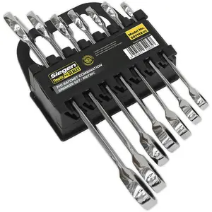 7-Piece Ratchet Combination Spanner Set - 12-Point Metric Wrench with Storage Rack