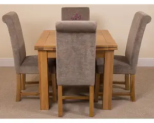 Richmond 90cm - 150cm Square Oak Extending Dining Table and 4 Chairs Dining Set with Washington Grey Fabric Chairs