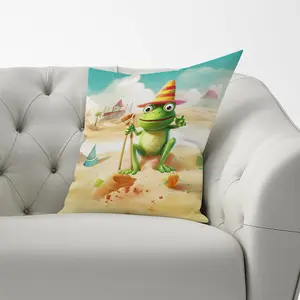 Happy Frog On A Beach Holiday Cushions 33cm x 48cm