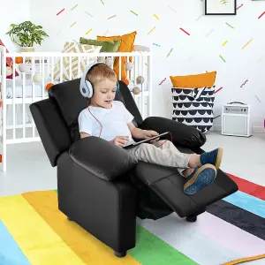 Costway Kids Recliner Chair PU Leather Toddler Sofa Chair w/ Adjustable Backrest & Footrest Black