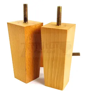 4 x SOLID WOOD FURNITURE FEET 100mm HIGH REPLACEMENT FURNITURE LEGS SOFAS CHAIRS STOOLS M8 Oak