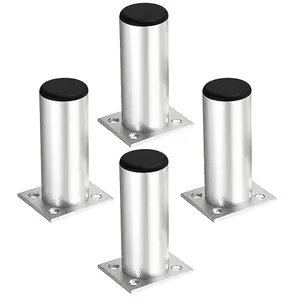 SPARES2GO Universal Adjustable Furniture Feet 4.5" Silver Wardrobe Table Footrest Riser Legs (Pack of 4)