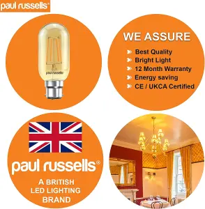 paul russells LED Filament T45 Bulb, 4W 380 Lumens, 35w Equivalent, 2200K Amber, Pack of 6