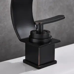 PEPTE Basin Sink Designer Mixer Tap Waterfall Black Copper Effect Single Handle