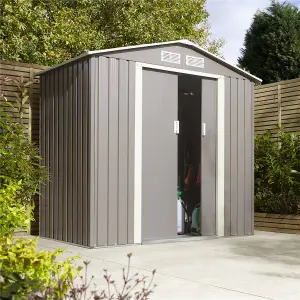 6 x 4 Double Door Metal Apex Shed (Light Grey)