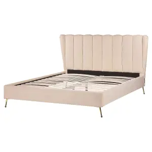 Velvet EU King Size Bed with USB Port Beige MIRIBEL