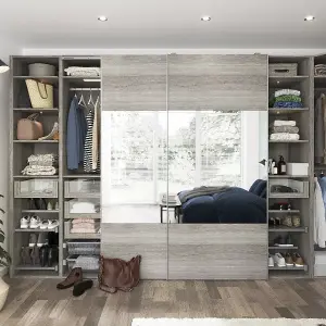 Atomia Contemporary Panelled Mirrored Matt grey oak effect Matt 8 door Sliding Wardrobe Door kit (H)560mm (W)3000mm