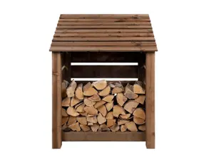 Slatted wooden log store W-99cm, H-126cm, D-88cm - brown finish