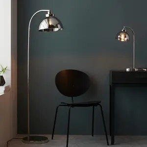 Luminosa Caspa Task Floor Lamp, Bright Nickel Plate, Mirrored Glass