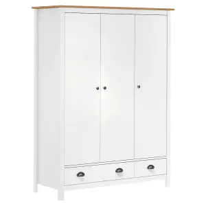 3-Door Wardrobe Hill White 127x50x170 cm Solid Pine Wood