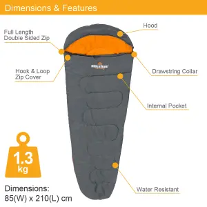 Milestone Camping Mummy Single Sleeping Bag - Grey