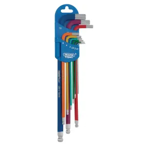 Draper Metric Coloured Extra Long Hexagon and Ball End Key Set 9 Piece 66134