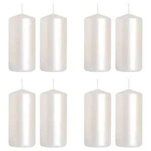 Pillar Candles, Pack of 8, Unscented, Long Burning Time, 10 x 5 cm / 4 x 2 in (Pearl, Metallic)