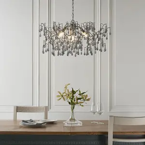 Luminosa Rimini 4 Light Ceiling Pendant Aged Silver Paint & Smokey Grey Tinted Glass