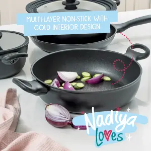 Prestige Nadiya Black Round Aluminium Induction Suitable Dishwasher Safe Non-Stick Cookware Set Pack of 4