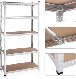 Garage Shelving, 5-Tier Storage Racks, Set of 2, 180 x 90 x 40 cm, Max. Load 875 kg (175 kg per Tier), Shelving Units, Silver