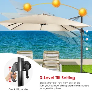 Costway 3 x 3m Garden Cantilever Parasol 3 Positions Adjustable Square Overhanging Umbrella