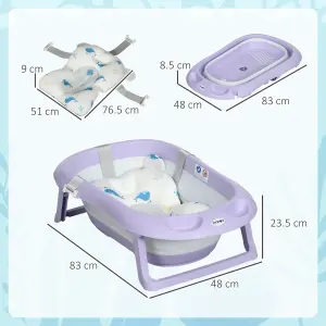 ZONEKIZ Foldable Baby Bathtub w/ Non-Slip Support Legs, Cushion Pad - Purple