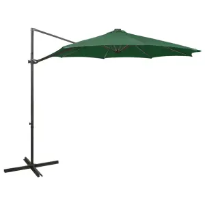 Berkfield Cantilever Umbrella with Pole and LED Lights Green 300 cm