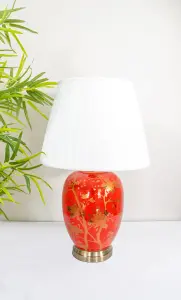 Red Gold Ceramic Table Lamp with Pleated Shade