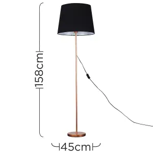 ValueLights Modern Copper Metal Standard Floor Lamp With Black Tapered Shade - Includes 6w LED Bulb 3000K Warm White