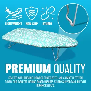 Mini Tabletop Ironing Board - Ironing Laundry Clothes - Adjustable Height, 100% Cotton Cover, Steel Net Board, Sewing Accessory