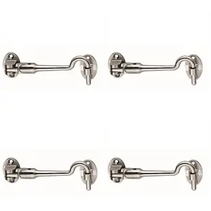 4 PACK - Silent Pattern Cabin Hook & Eye Bright Stainless Steel 100mm Arm Cabinet Hatch