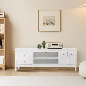 Classic White Wooden TV Stand with Drawers and Shelf 140cm W x 40cm D x 50cm H