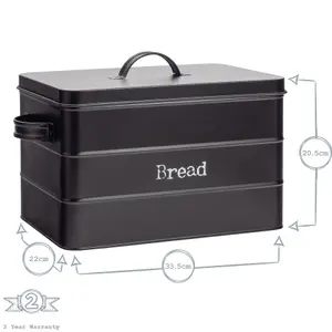 Harbour Housewares - Vintage Metal Kitchen Bread Bin - 40cm - Black