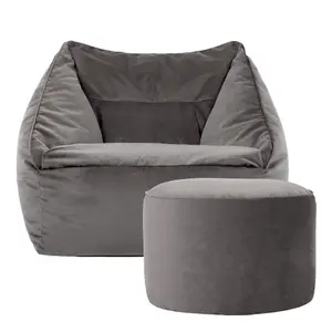 icon Natalia Velvet Armchair Bean Bag and Pouffe Set Charcoal Grey Giant Bean Bag Chair