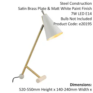 2 PACK Satin Brass & Matt White Task Lamp - Modern Adjustable Table Desk Light