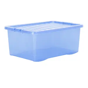 Wham Crystal Sparkle 3x 45L Plastic Storage Boxes with Lids Tint Sparkle Blue. Medium Size, Strong (Pack of 3, 45 Litre)