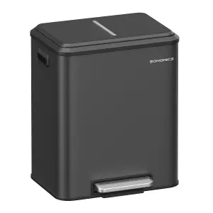 SONGMICS Kitchen Bin, Double Bin for Recycling and Waste, Rubbish Bin, Inner Buckets, Steel, Soft-Close Lid, Pedal, Ink Black