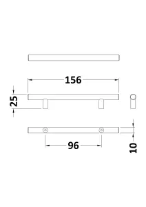 Bar Handle, 156mm (96mm Centres) - Matt Black