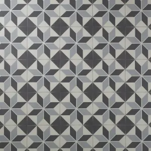 Colours Hydrolic Black & white Matt Star Porcelain Wall & floor Tile Sample