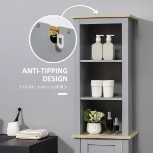 kleankin Bathroom Floor Tall Cabinet Storage Unit with Cupboard Adjustable Shelf