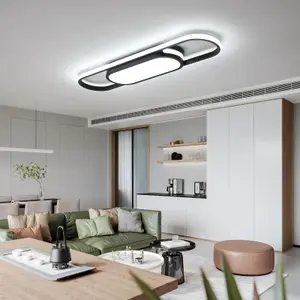 Garwarm Flush Mount Ceiling Lights Dimmable Black LED Ceiling Lamp with Remote Control Acrylic Linear Ceiling Lighting