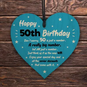 Red Ocean Novelty 50th Birthday Gifts For Him Her Wooden Heart Funny 50th Birthday Gift For Mum Dad Nan Grandad Friend