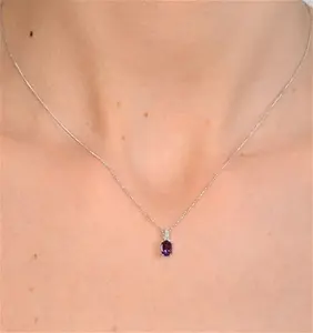 Amethyst 0.34Ct And Diamond 9K White Gold Pendant Necklace