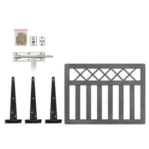 Grey Outdoor Cross Top Wooden Garden Gate Pedestrian Fence Yard Door with Accessory Kit,120cm x 90cm